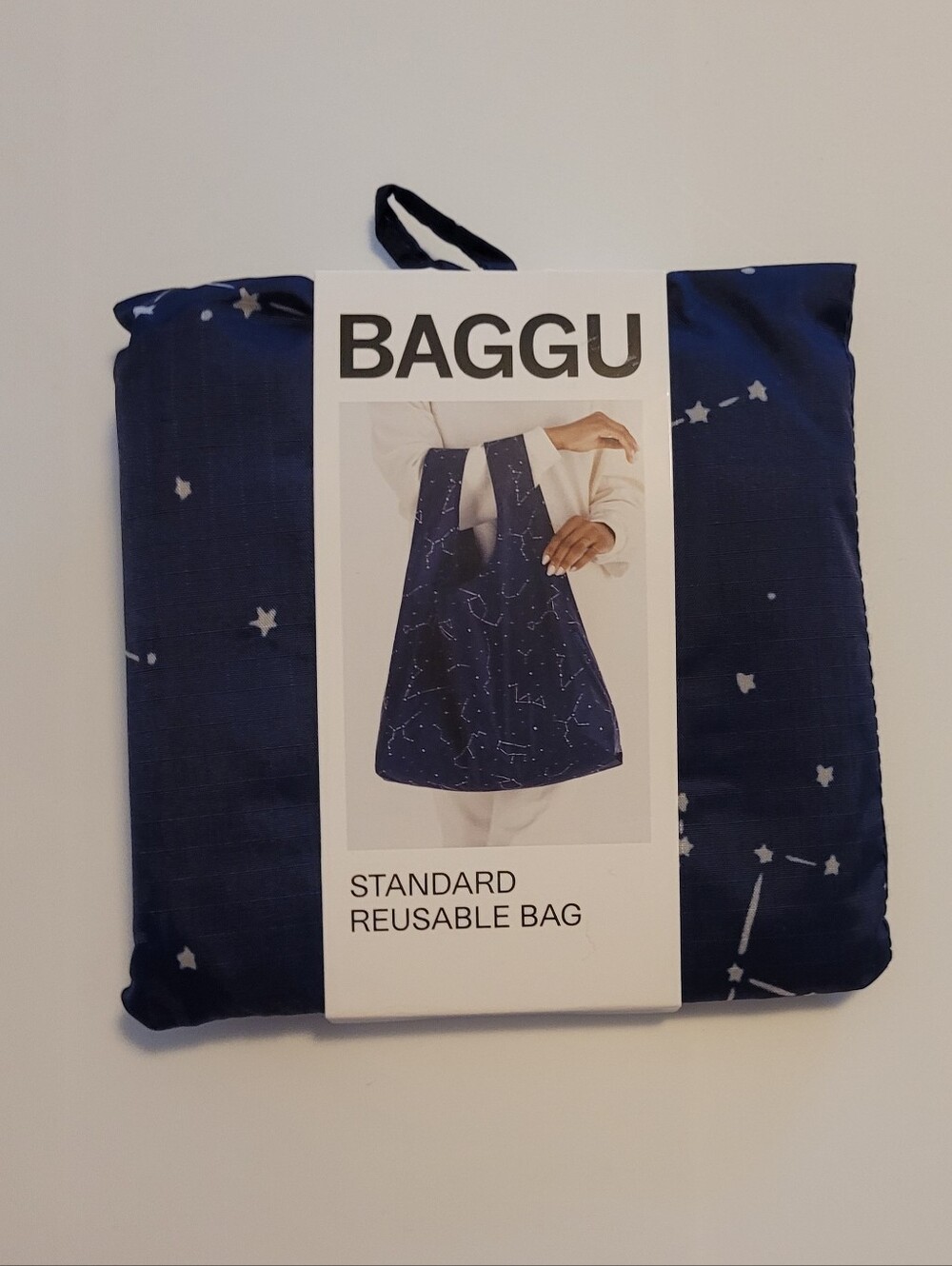 BAGGU Reusable Bag Tote - Dark Blue Navy with White Star Constellation
